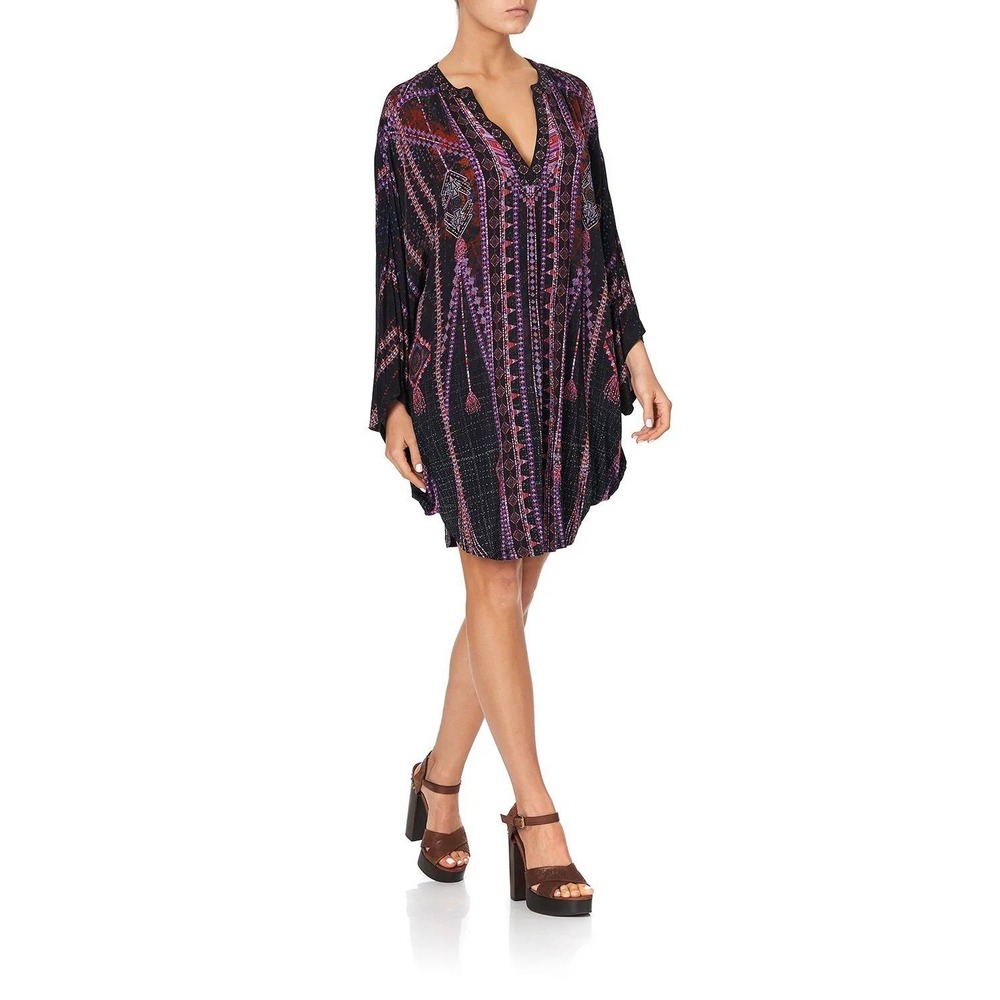 Camilla‎ Mina Mina Jersey Short Kaftan Dress Bohemian Geometric V-Neck One Size